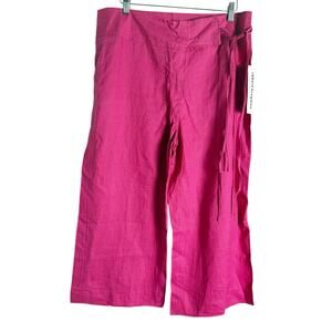 Vintage Robert Krugman Hot Pink Linen Cropped Wide Leg Pants Size 14